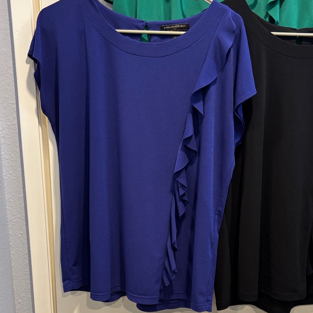 Banana Republic Women's Ruffle Blouses - Blue, Black, Green - Picture 4 of 9
